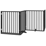 Dog Gate with Door Foldable 4 Panels Black 320 cm Poplar Wood - Front View