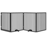 Dog Gate with Door Foldable 4 Panels Black 320 cm Poplar Wood