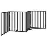 Dog Gate with Door Foldable 4 Panels Black 320 cm Poplar Wood - Rear View