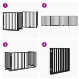 Dog Gate with Door Foldable 4 Panels Black 320 cm Poplar Wood