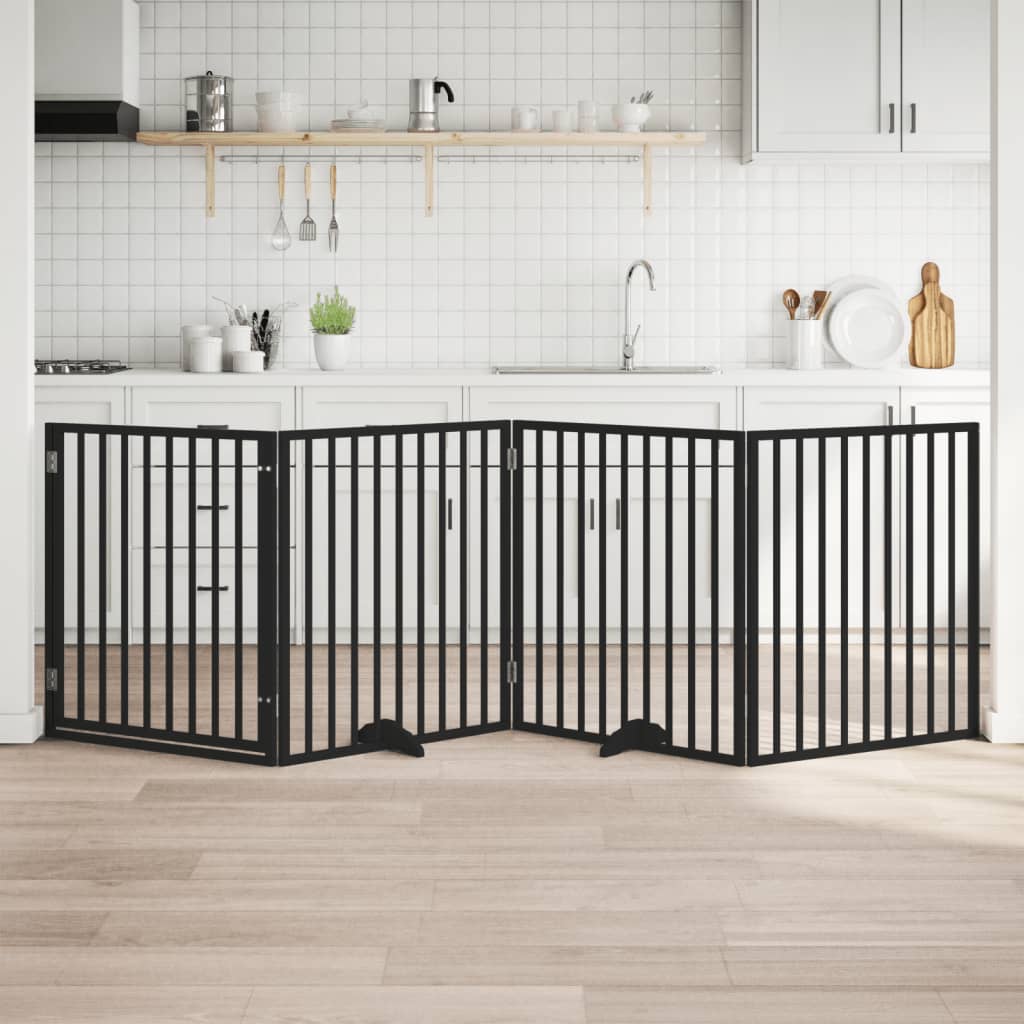 Dog Gate with Door Foldable 4 Panels Black 320 cm Poplar Wood