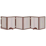 Dog Gate with Door Foldable 6 Panels Brown 300 cm Poplar Wood - Side View