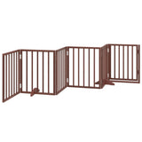Dog Gate with Door Foldable 6 Panels Brown 300 cm Poplar Wood - Rear View