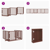 Dog Gate with Door Foldable 6 Panels Brown 300 cm Poplar Wood - Close-Up Angle
