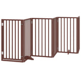 Dog Gate with Door Foldable 6 Panels Brown 300 cm Poplar Wood - Front View