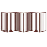 Dog Gate with Door Foldable 6 Panels Brown 300 cm Poplar Wood - Side View