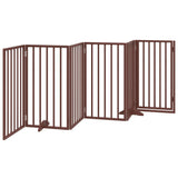 Dog Gate with Door Foldable 6 Panels Brown 300 cm Poplar Wood - Rear View