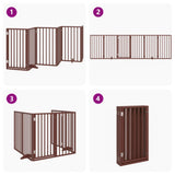 Dog Gate with Door Foldable 6 Panels Brown 300 cm Poplar Wood - Close-Up Angle