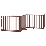 Dog Gate with Door Foldable 4 Panels Brown 320 cm Poplar Wood