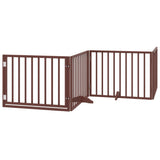Dog Gate with Door Foldable 4 Panels Brown 320 cm Poplar Wood - Front View