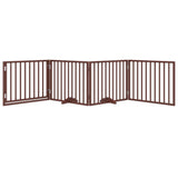 Dog Gate with Door Foldable 4 Panels Brown 320 cm Poplar Wood