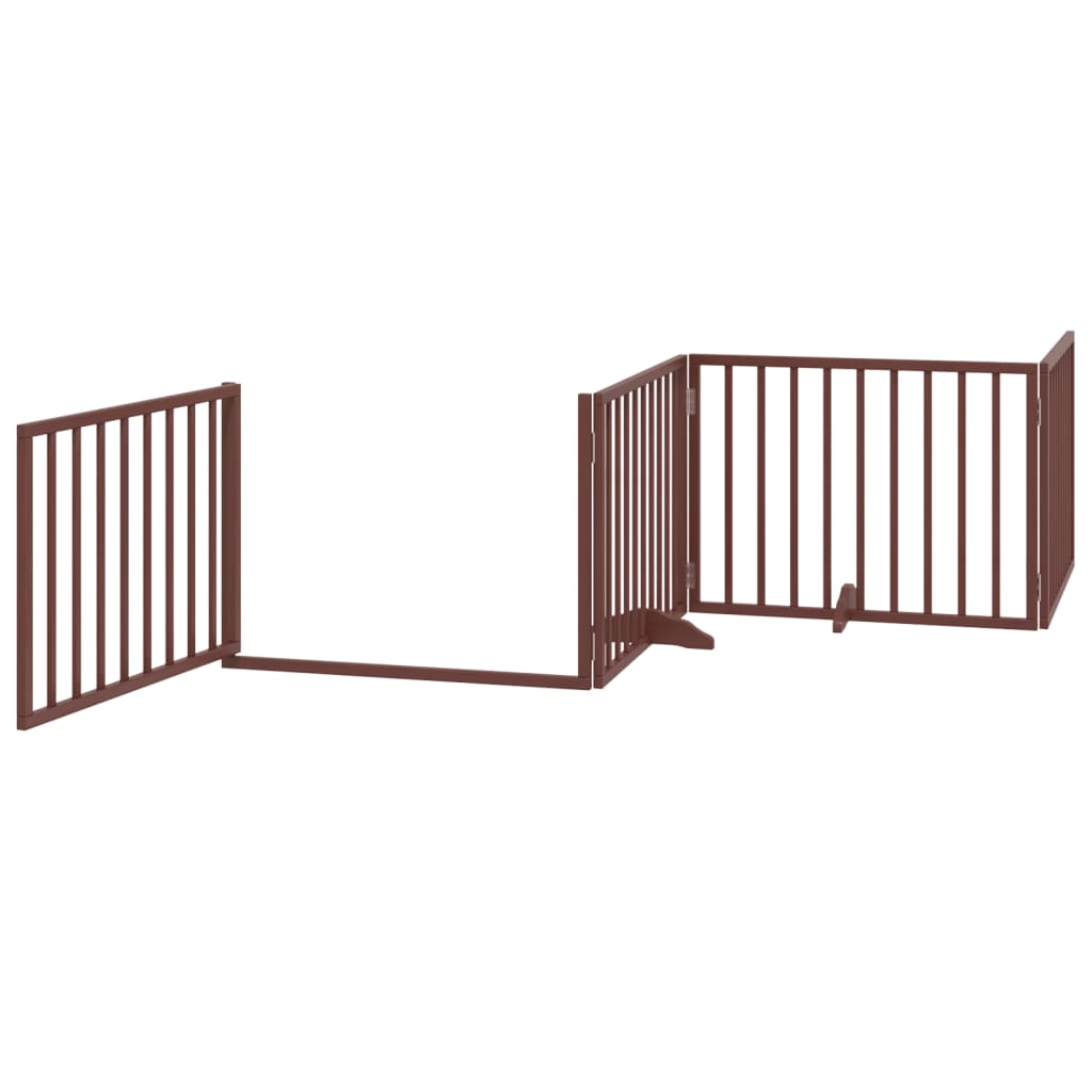 Dog Gate with Door Foldable 4 Panels Brown 320 cm Poplar Wood