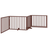 Dog Gate with Door Foldable 4 Panels Brown 320 cm Poplar Wood - Rear View