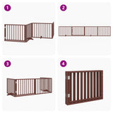 Dog Gate with Door Foldable 4 Panels Brown 320 cm Poplar Wood - Close-Up Angle