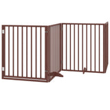 Dog Gate with Door Foldable 4 Panels Brown 320 cm Poplar Wood - Front View