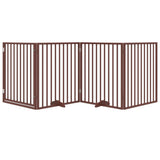 Dog Gate with Door Foldable 4 Panels Brown 320 cm Poplar Wood - Side View