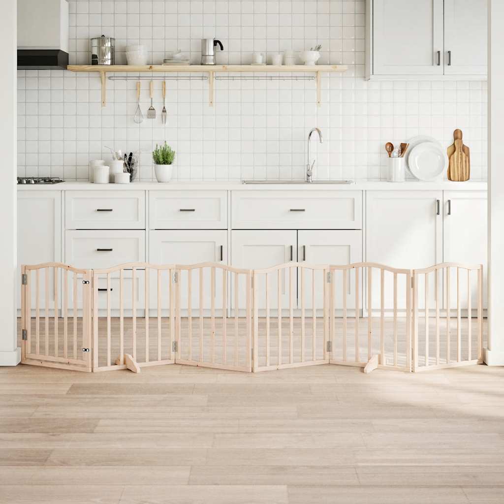 Dog Gate with Door Foldable 6 Panels 300 cm Poplar Wood