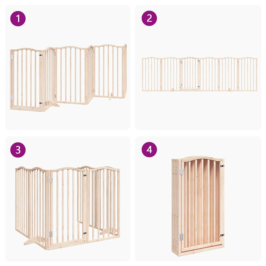 Dog Gate with Door Foldable 6 Panels 300 cm Poplar Wood