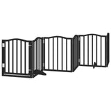 Dog Gate with Door Foldable 6 Panels Black 300 cm Poplar Wood - Front View