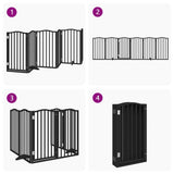 Dog Gate with Door Foldable 6 Panels Black 300 cm Poplar Wood - Close-Up Angle