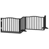 Dog Gate with Door Foldable 4 Panels Black 320 cm Poplar Wood - Front View