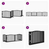 Dog Gate with Door Foldable 4 Panels Black 320 cm Poplar Wood