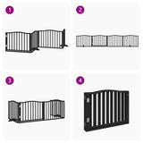 Dog Gate with Door Foldable 4 Panels Black 320 cm Poplar Wood - Close-Up Angle