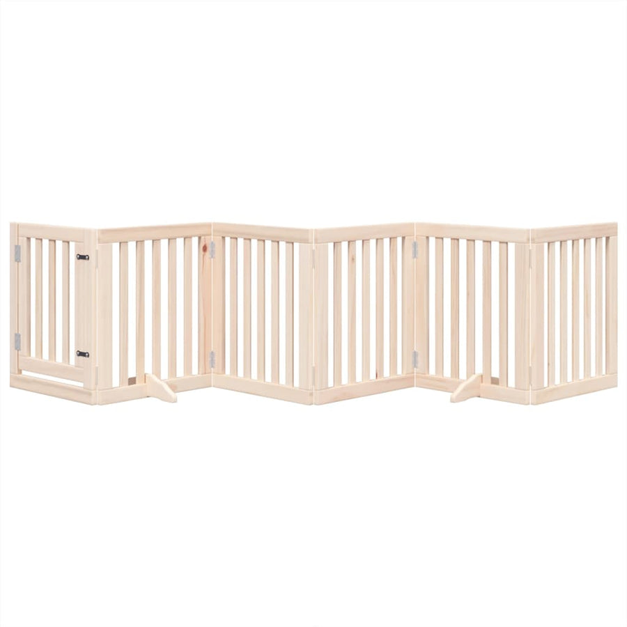 Dog Gate with Door Foldable 6 Panels 300 cm Poplar Wood