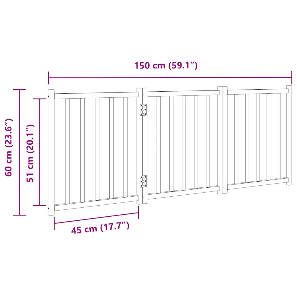 Dog Gate Foldable 3 Panels 150 cm Solid Wood Fir