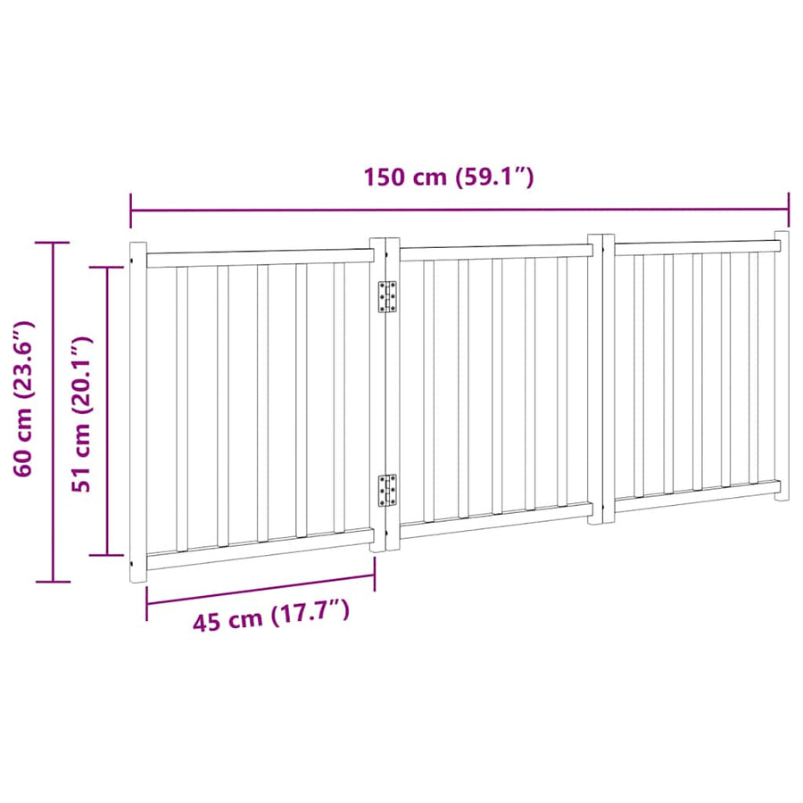 Dog Gate Foldable 3 Panels 150 cm Solid Wood Fir