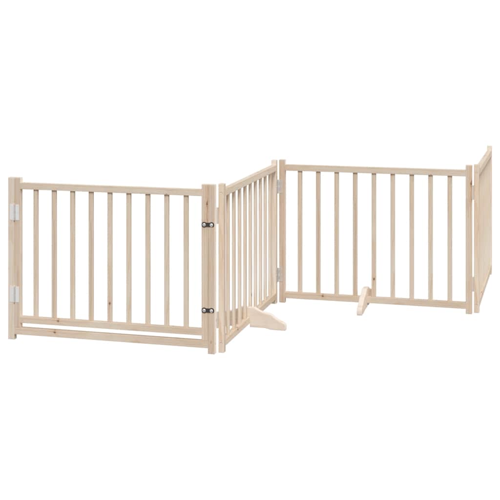Dog Gate with Door Foldable 4 Panels 320 cm Solid Wood Fir