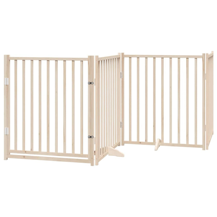 Dog Gate with Door Foldable 4 Panels 320 cm Solid Wood Fir