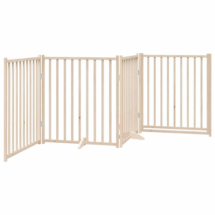 Dog Gate with Door Foldable 4 Panels 320 cm Solid Wood Fir