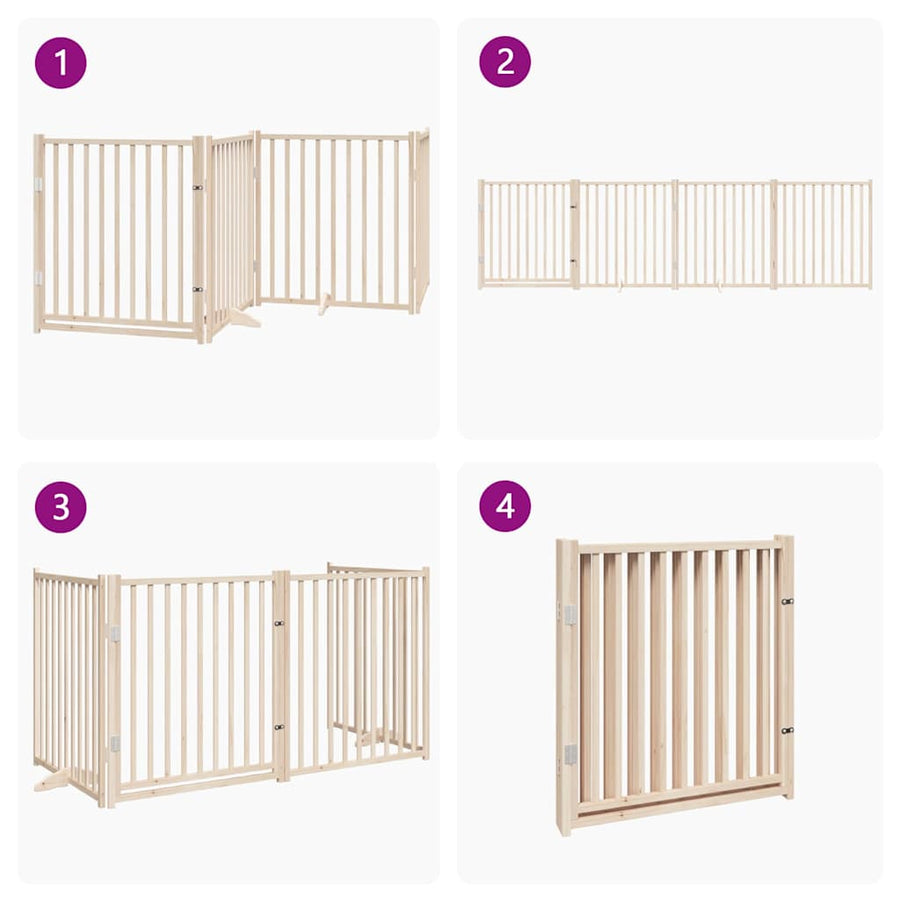 Dog Gate with Door Foldable 4 Panels 320 cm Solid Wood Fir