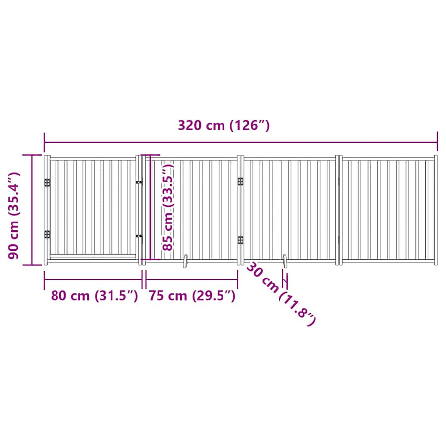 Dog Gate with Door Foldable 4 Panels 320 cm Solid Wood Fir