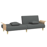 Sofa Bed with Armrests Dark Grey Fabric - Close-Up Angle