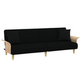 Sofa Bed with Armrests Black Fabric - Front View