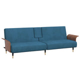 Sofa Bed with Cup Holders Blue Velvet - Front View