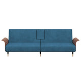 Sofa Bed with Cup Holders Blue Velvet - Top-Down View