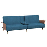 Sofa Bed with Cup Holders Blue Velvet - 45-Degree Angle
