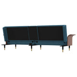 Sofa Bed with Cup Holders Blue Velvet - Close-Up Angle