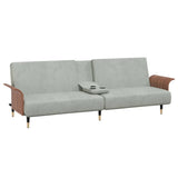 Sofa Bed with Cup Holders Light Grey Velvet