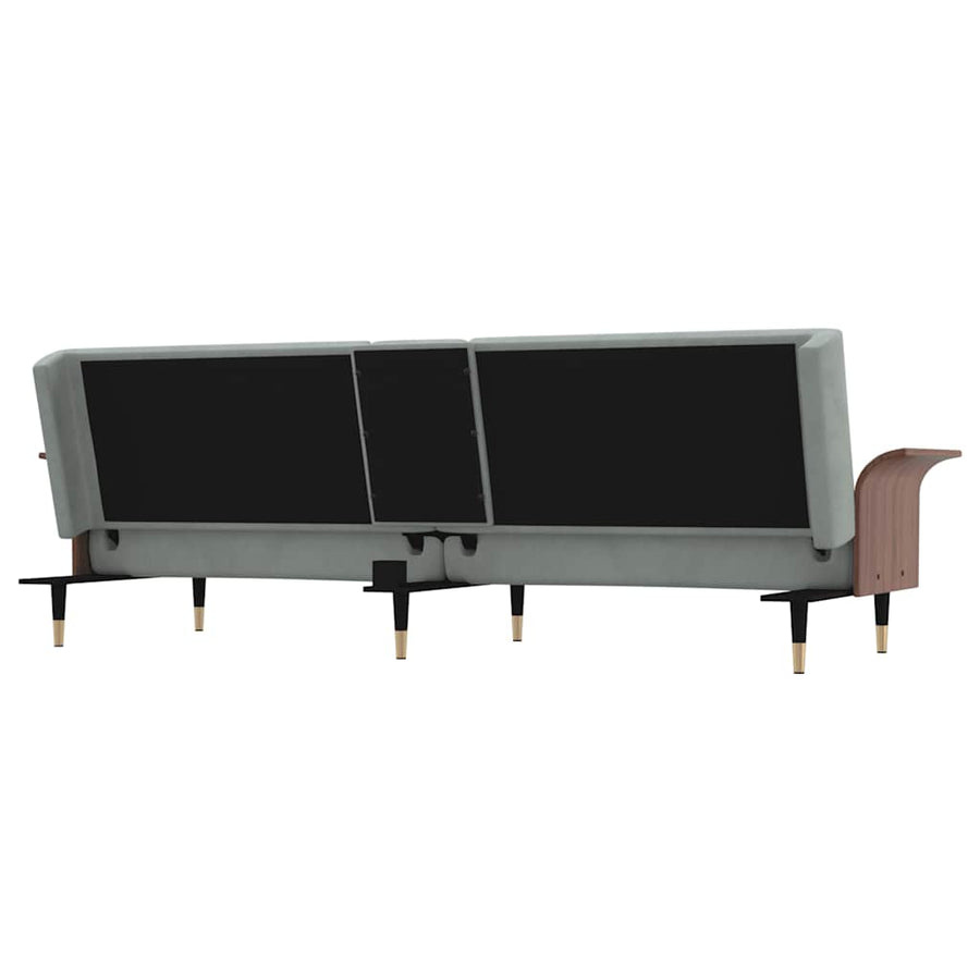 Sofa Bed with Cup Holders Light Grey Velvet