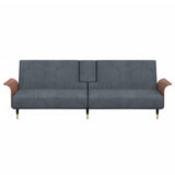 Sofa Bed with Cup Holders Dark Grey Velvet