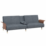 Sofa Bed with Cup Holders Dark Grey Velvet - 45-Degree Angle