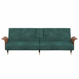 Sofa Bed with Cup Holders Dark Green Velvet