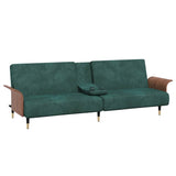 Sofa Bed with Cup Holders Dark Green Velvet - 45-Degree Angle