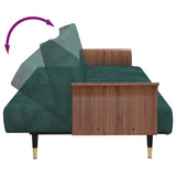 Sofa Bed with Cup Holders Dark Green Velvet