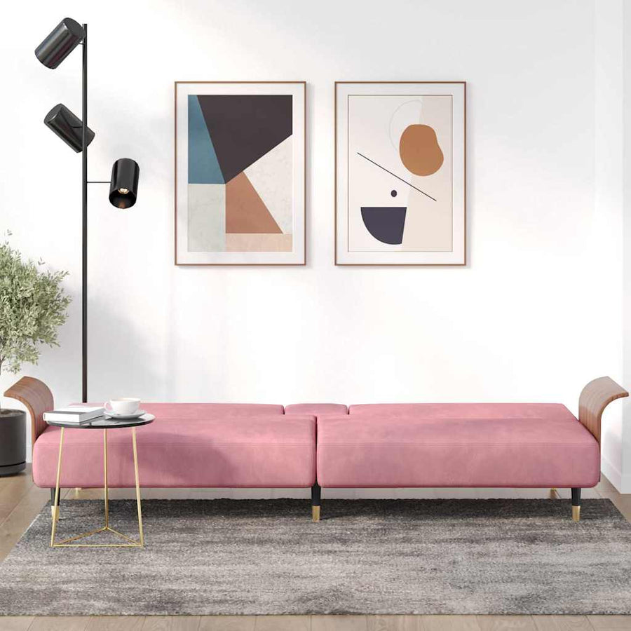Sofa Bed with Cup Holders Pink Velvet
