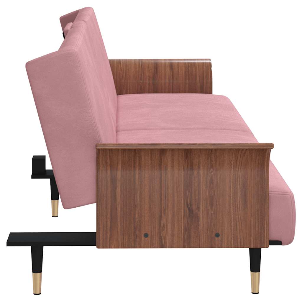 Sofa Bed with Cup Holders Pink Velvet
